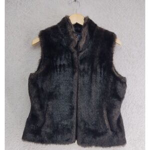 FDJ French Dressing Jeans Vest Womens M Faux Fur Brown Sleeveless Lined Collar
